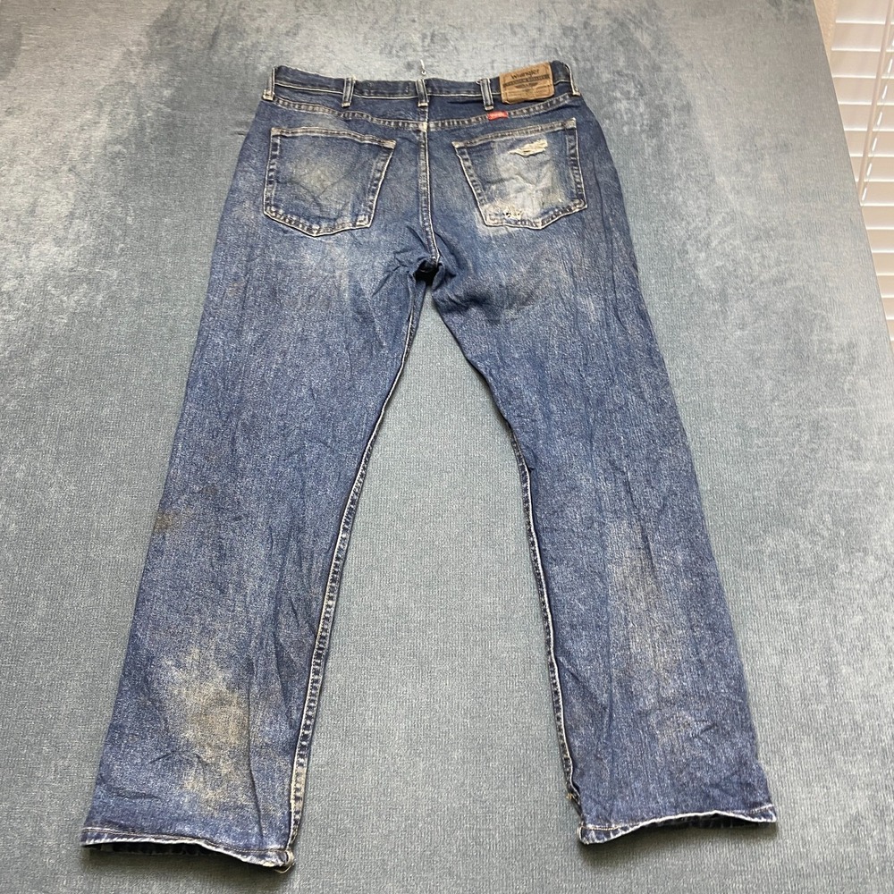 Wrangler Jeans Mens 34x30 Blue Denim Distressed Medium Wash Straight Regular Fit